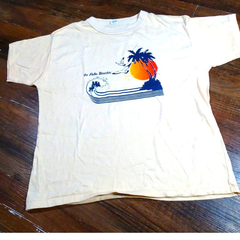 Vintage 80s Sportswear Palm Beaches Graphic T Shirt XL Made in USA Single Stitch